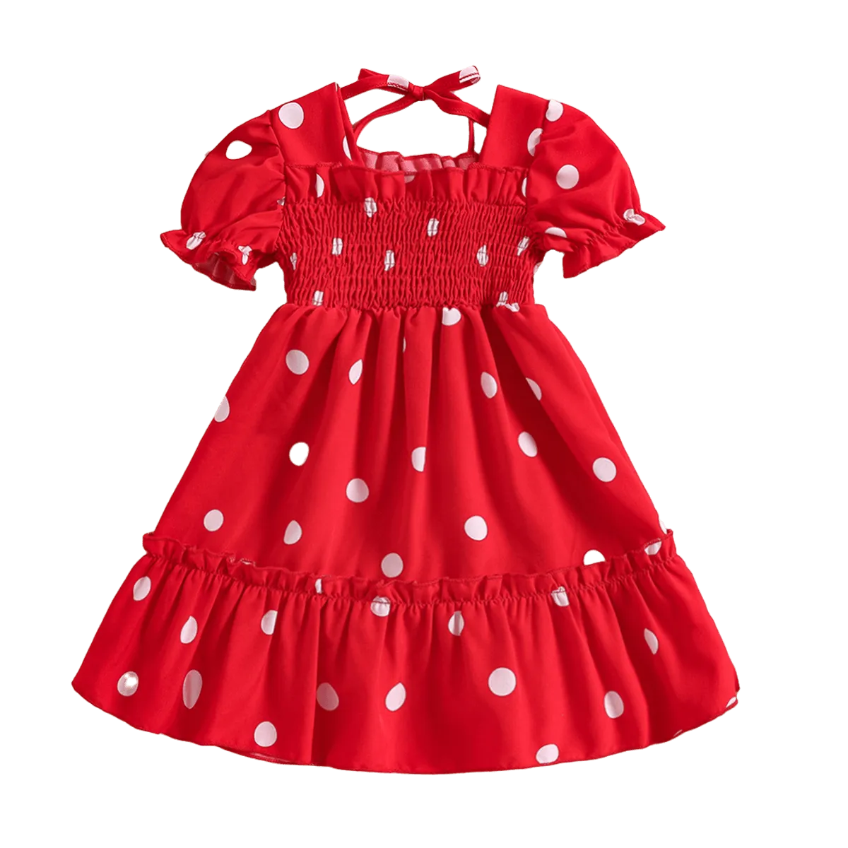 18M-6Y Toddler Girls Polka Dots Puff Sleeve Smocked Dresses Wholesale Girls Fashion Clothes