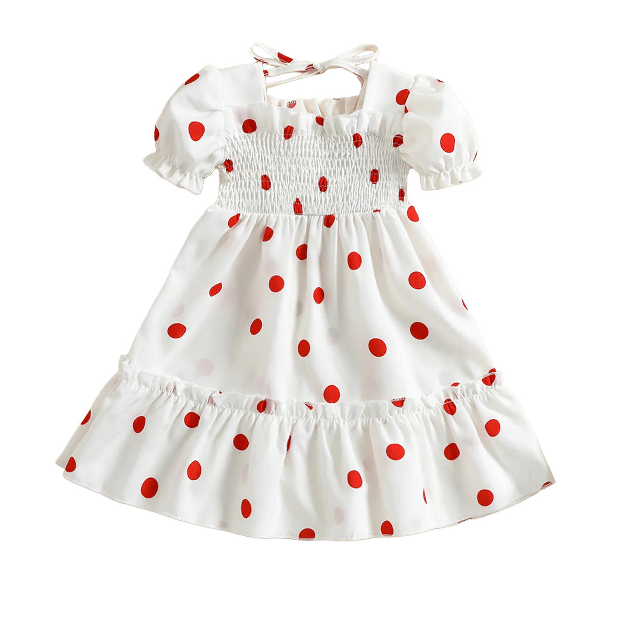 18M-6Y Toddler Girls Polka Dots Puff Sleeve Smocked Dresses Wholesale Girls Fashion Clothes