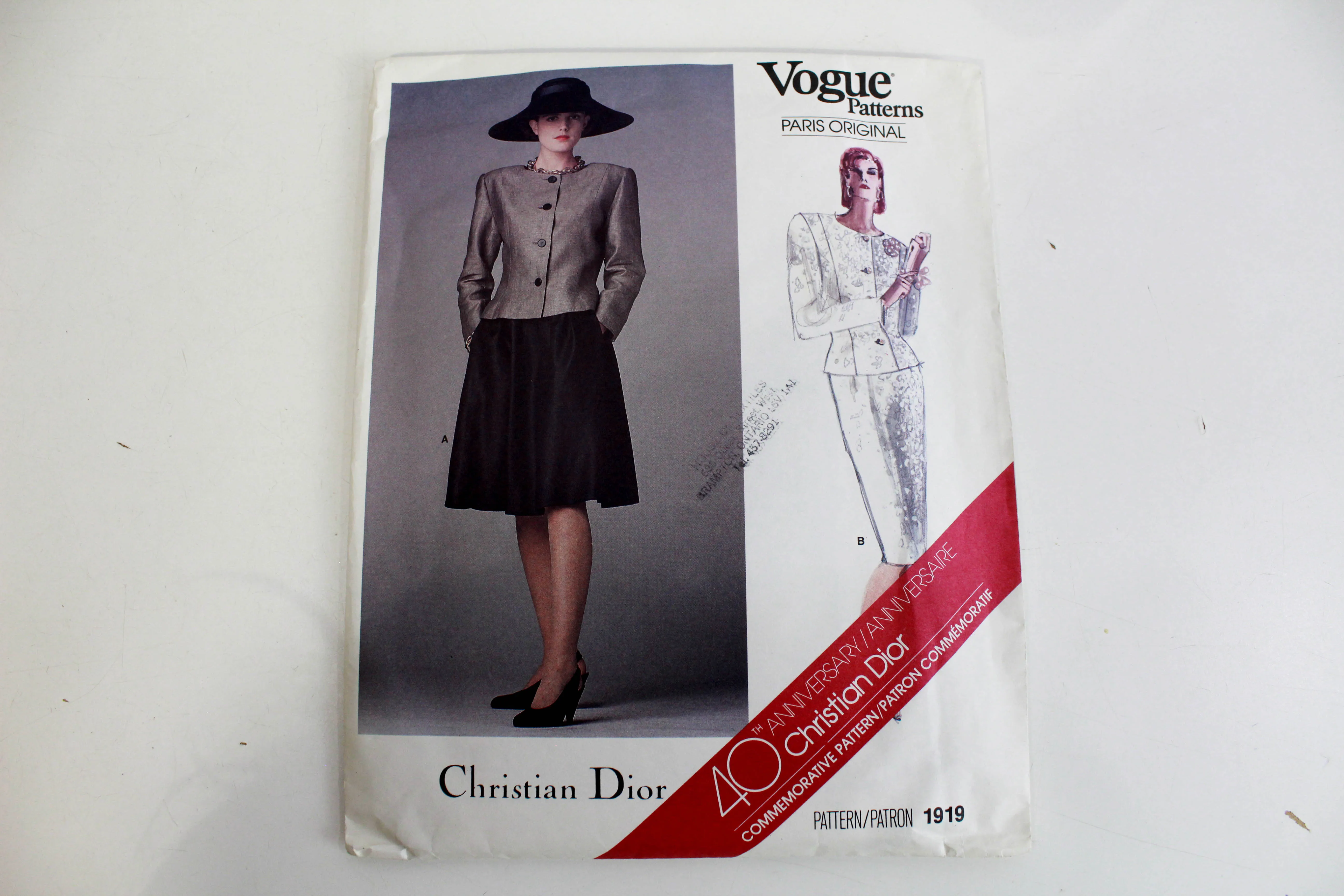 1980s Vogue Paris Original Sewing Pattern 1919 Christian Dior, Skirt Suit Pattern, Complete Uncut, Bust 32.5 in.