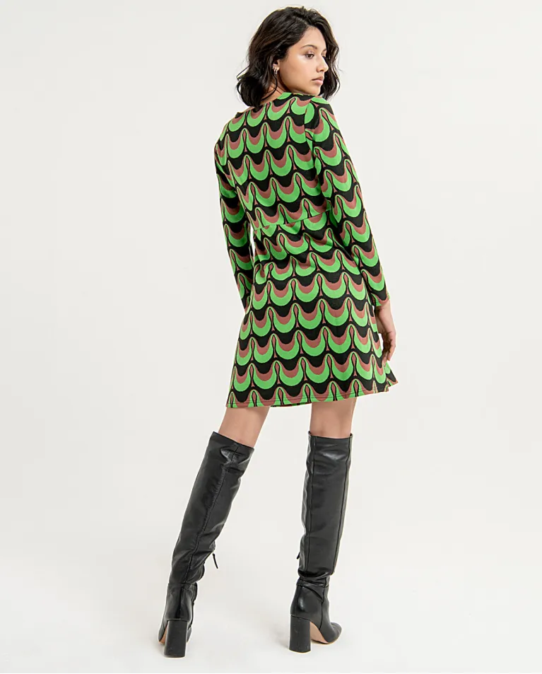 4-A1405 Green Print Lourdes Tunic Dress