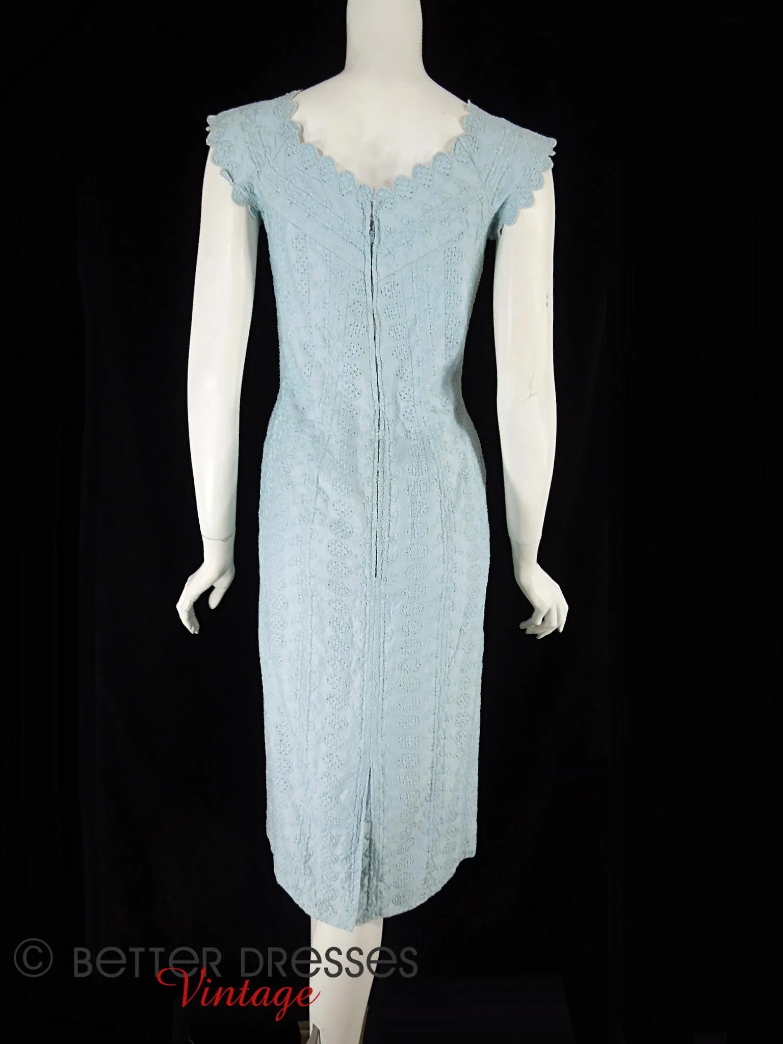 50s Light Blue Embroidered Dress - sm, med