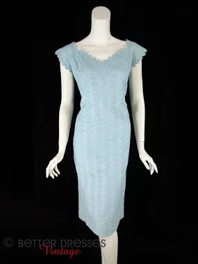 50s Light Blue Embroidered Dress - sm, med