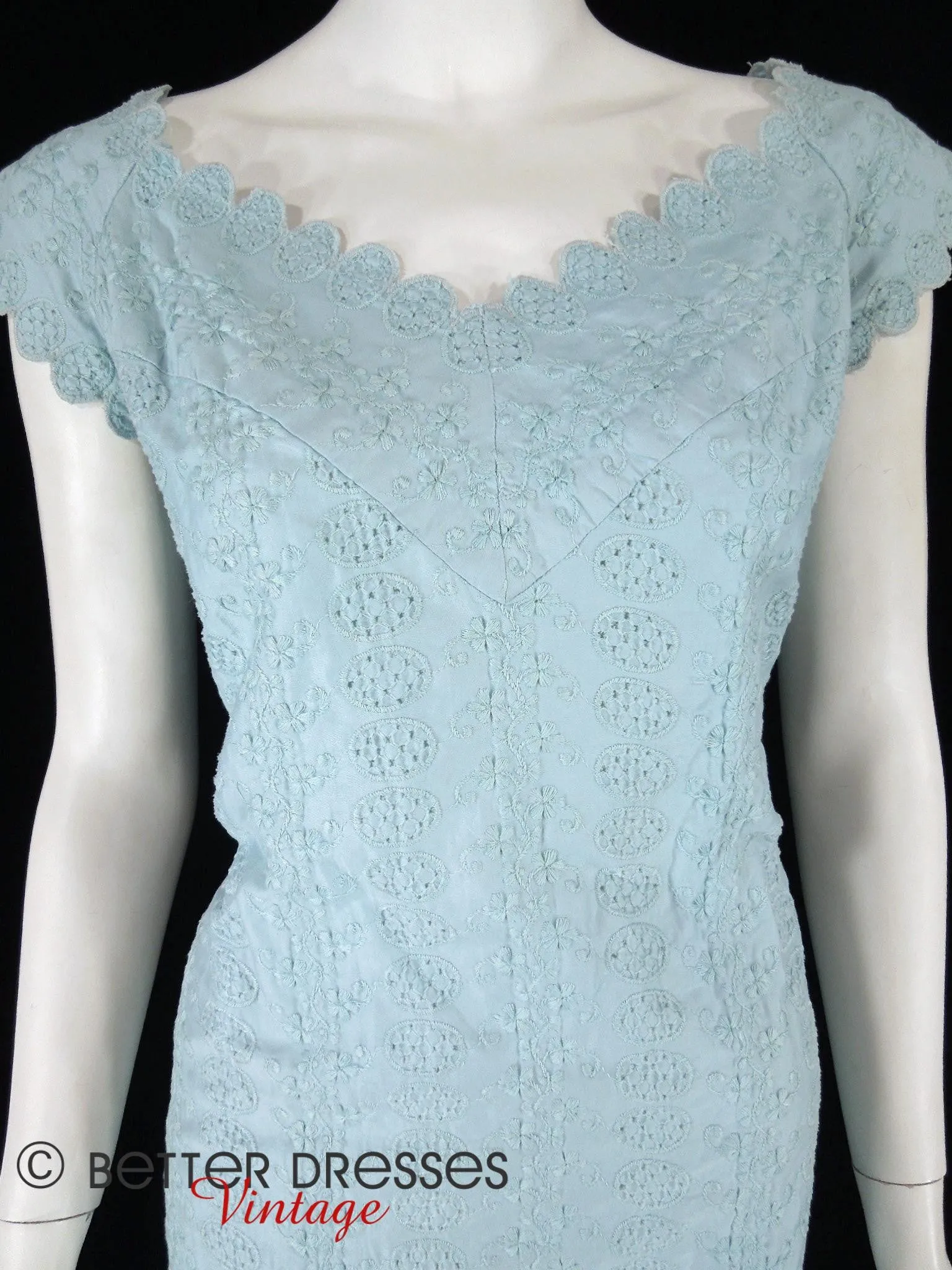 50s Light Blue Embroidered Dress - sm, med