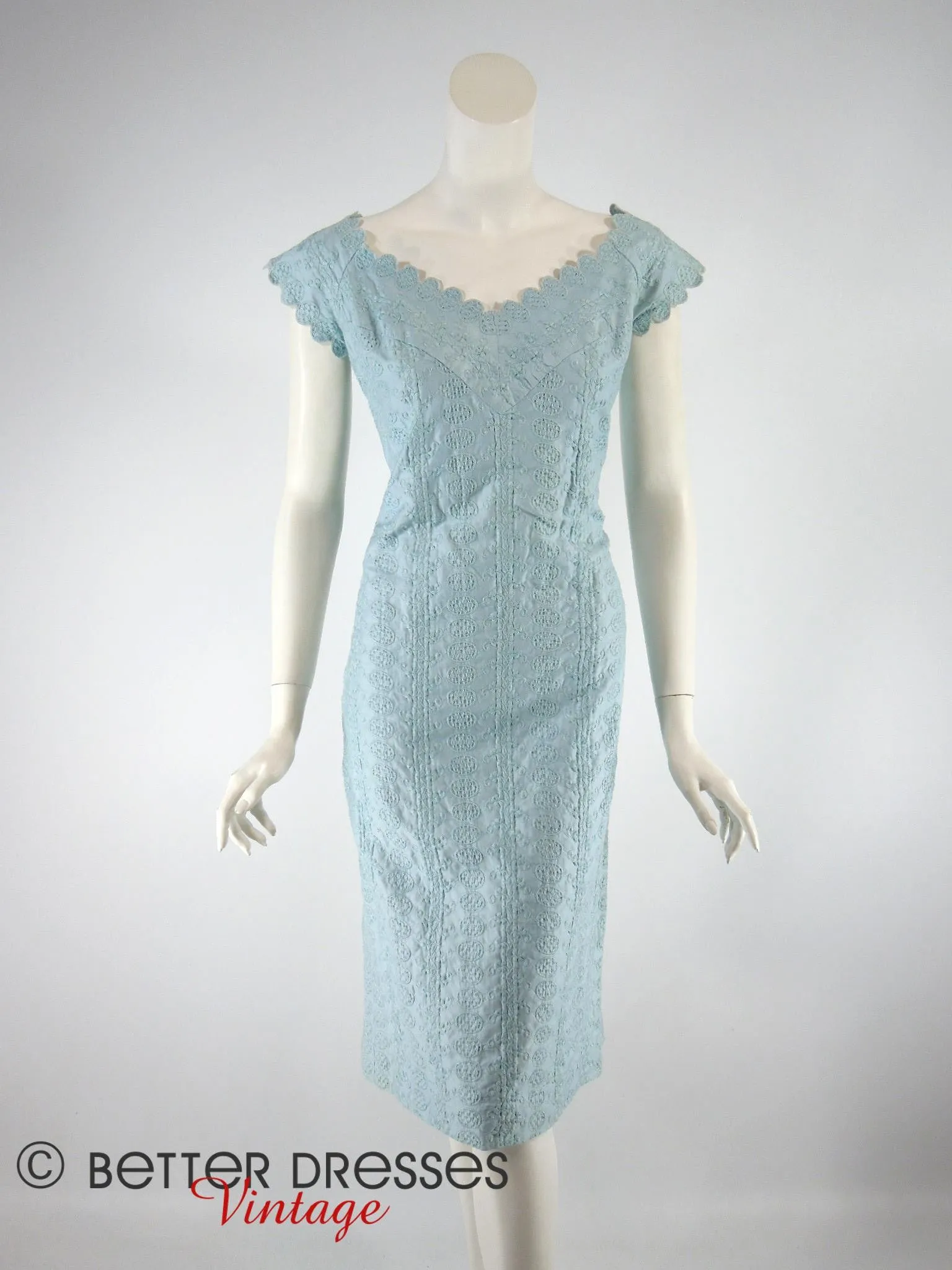 50s Light Blue Embroidered Dress - sm, med