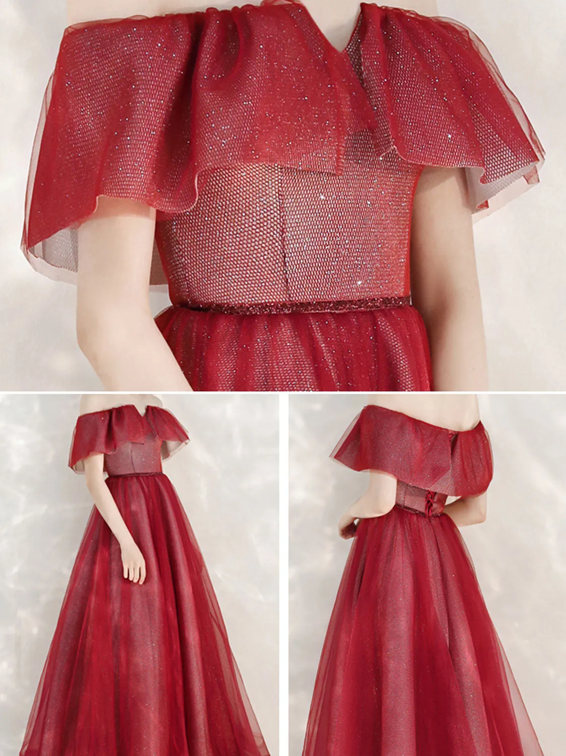 A-Line Burgundy Long Prom Dress, Burgundy Formal Evening Dress