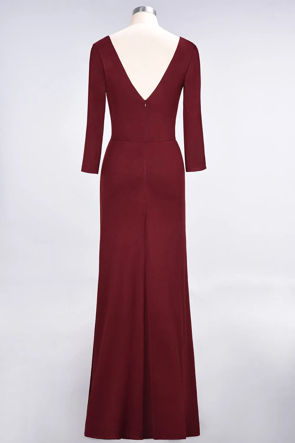 A-Line V-Neck Long Sleeves Bridesmaid Dress with Slit