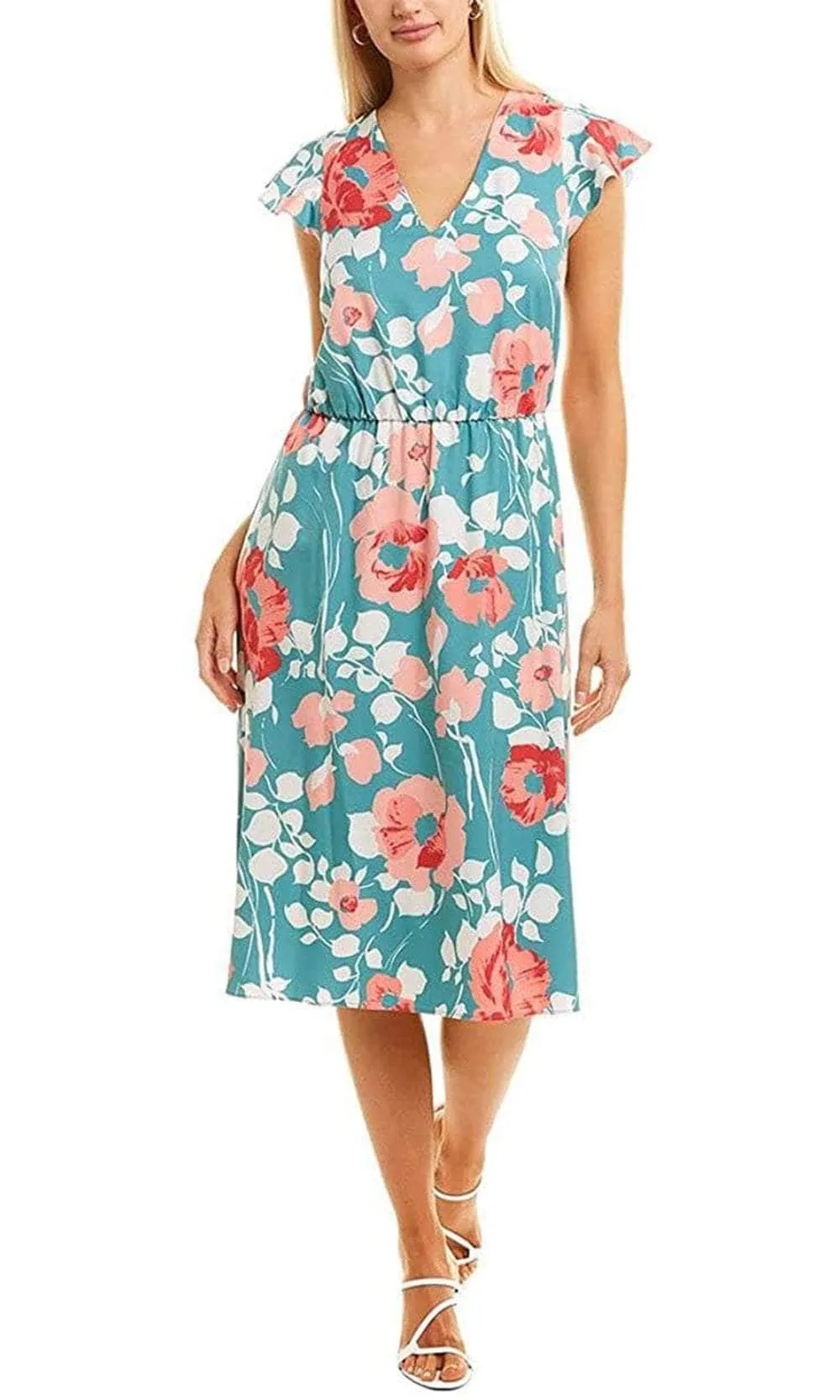 Adrianna Papell AP1D104148 - Floral Cap Sleeved Midi Dress