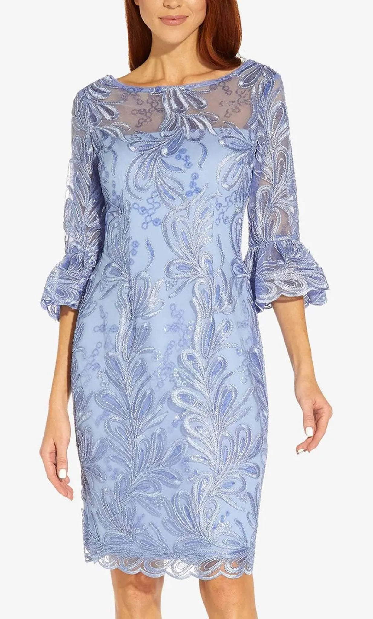 Adrianna Papell AP1D104722 - Embroidered Bell Sleeve Cocktail Dress