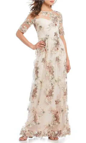 Adrianna Papell AP1E203576 - Illusion Sleeve Floral Evening Gown