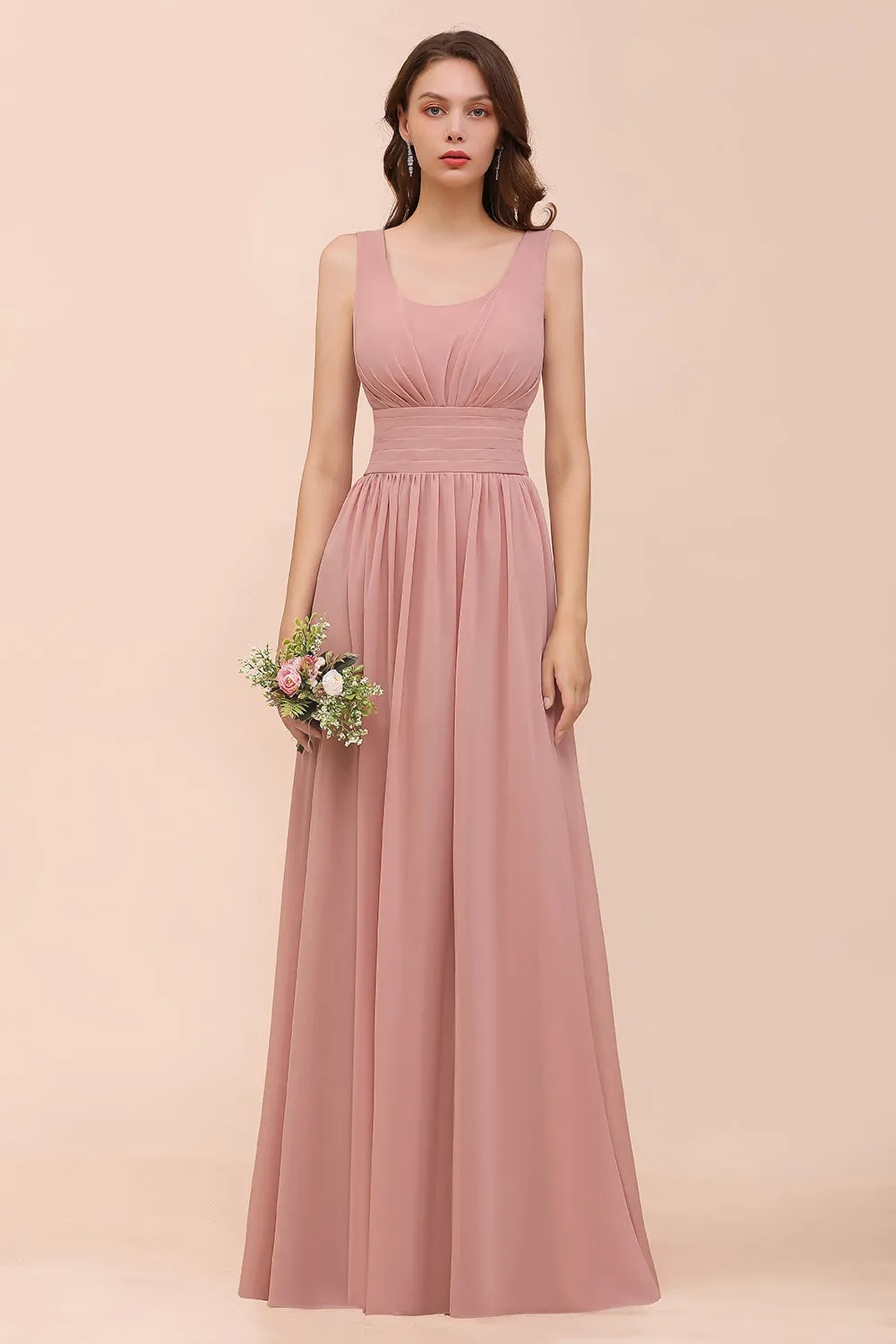 Affordable Long A-line Chiffon Mauve Bridesmaid Dress