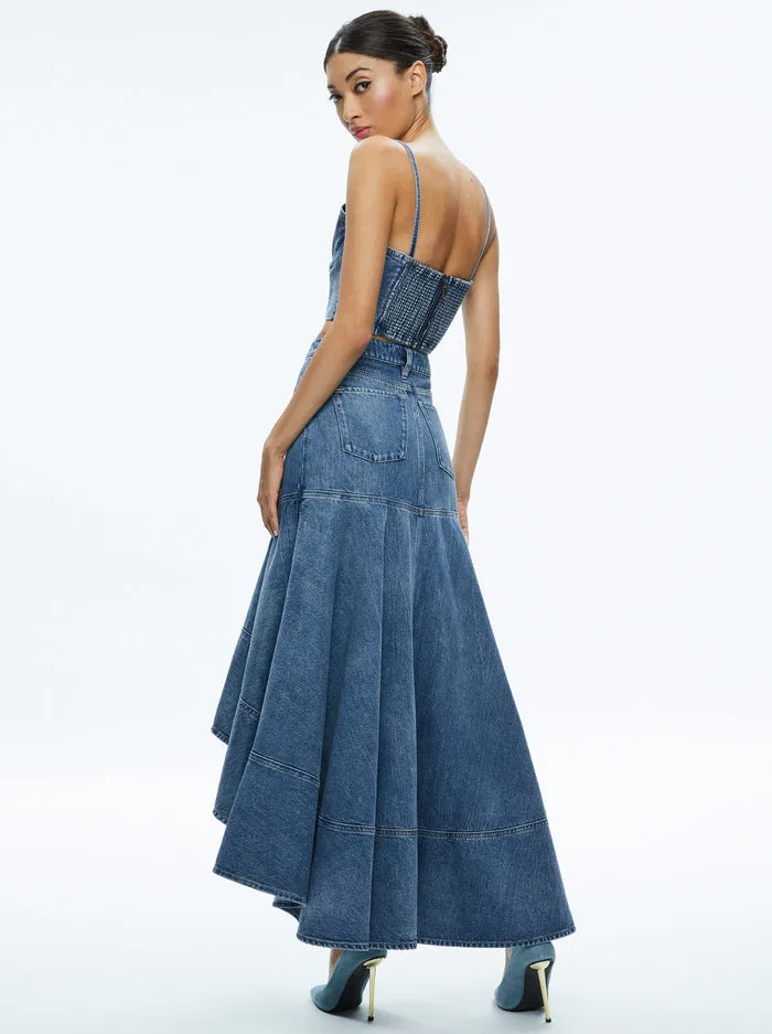 Alice   Olivia - Donella High Low Skirt - Brooklyn Blue