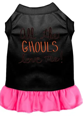 All The Ghouls Screen Print Dog Dress Black With Bright Pink Lg (14)