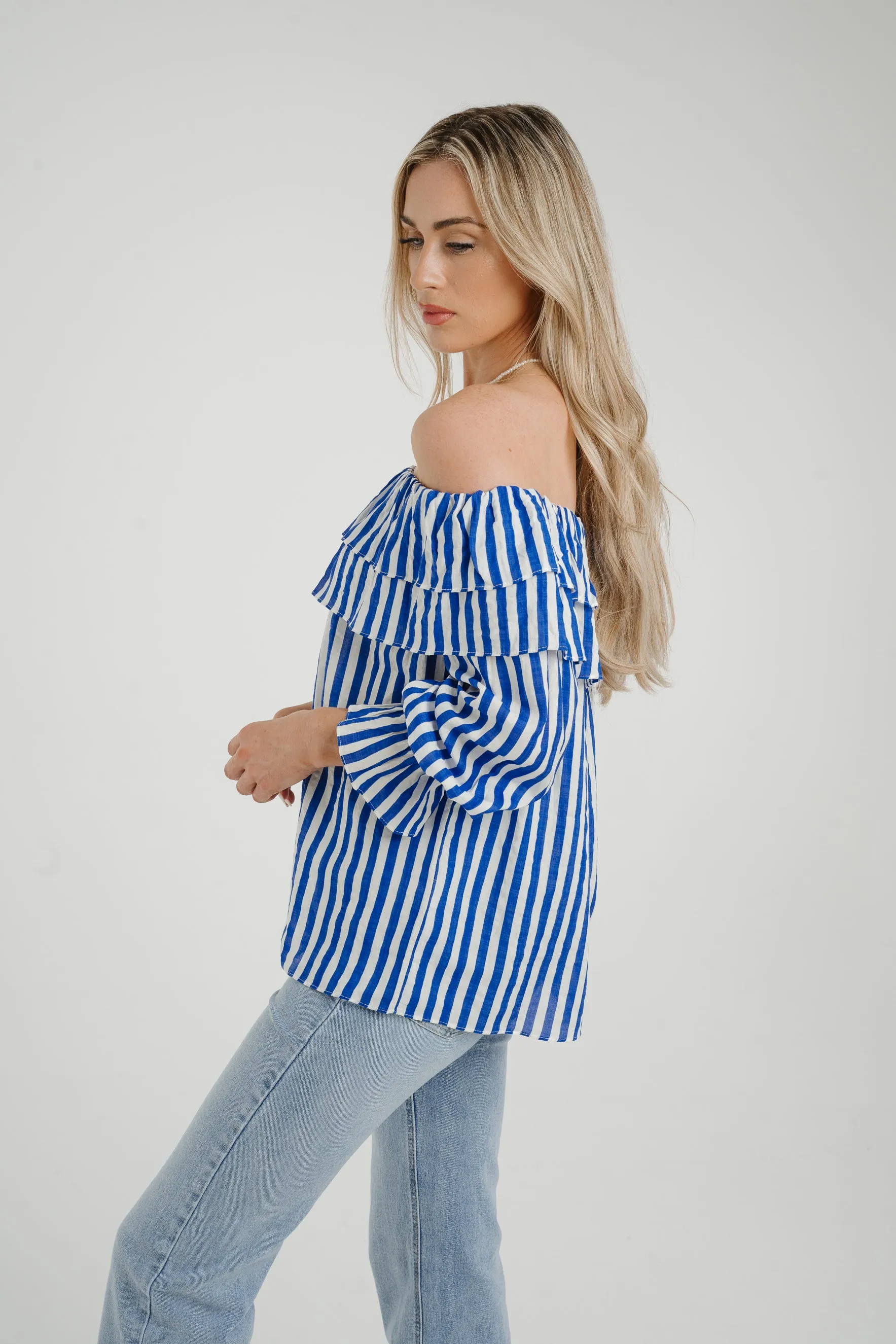 Ally Bardot Top In Blue Stripe