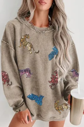 Animal Sequin Dropped Shoulder Sweatshirt