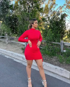 Aria Red Long Sleeve Mini Dress