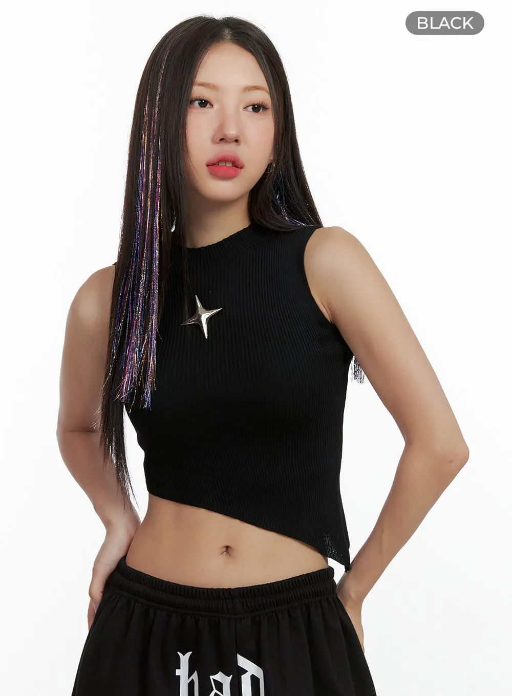 Asymmetrical Mock Neck Sleeveless Crop Top OL408