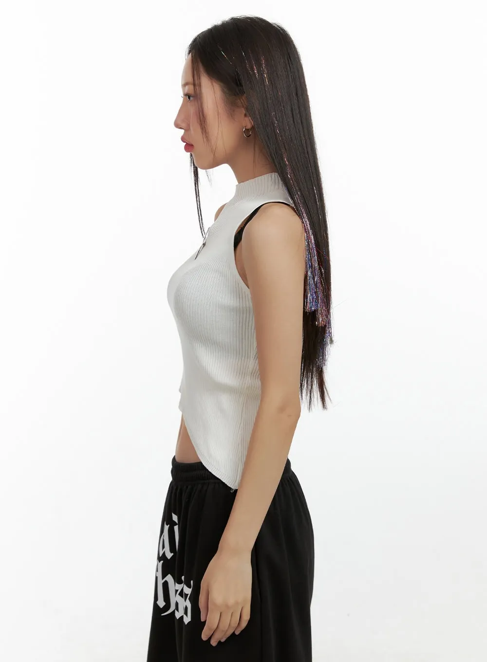 Asymmetrical Mock Neck Sleeveless Crop Top OL408