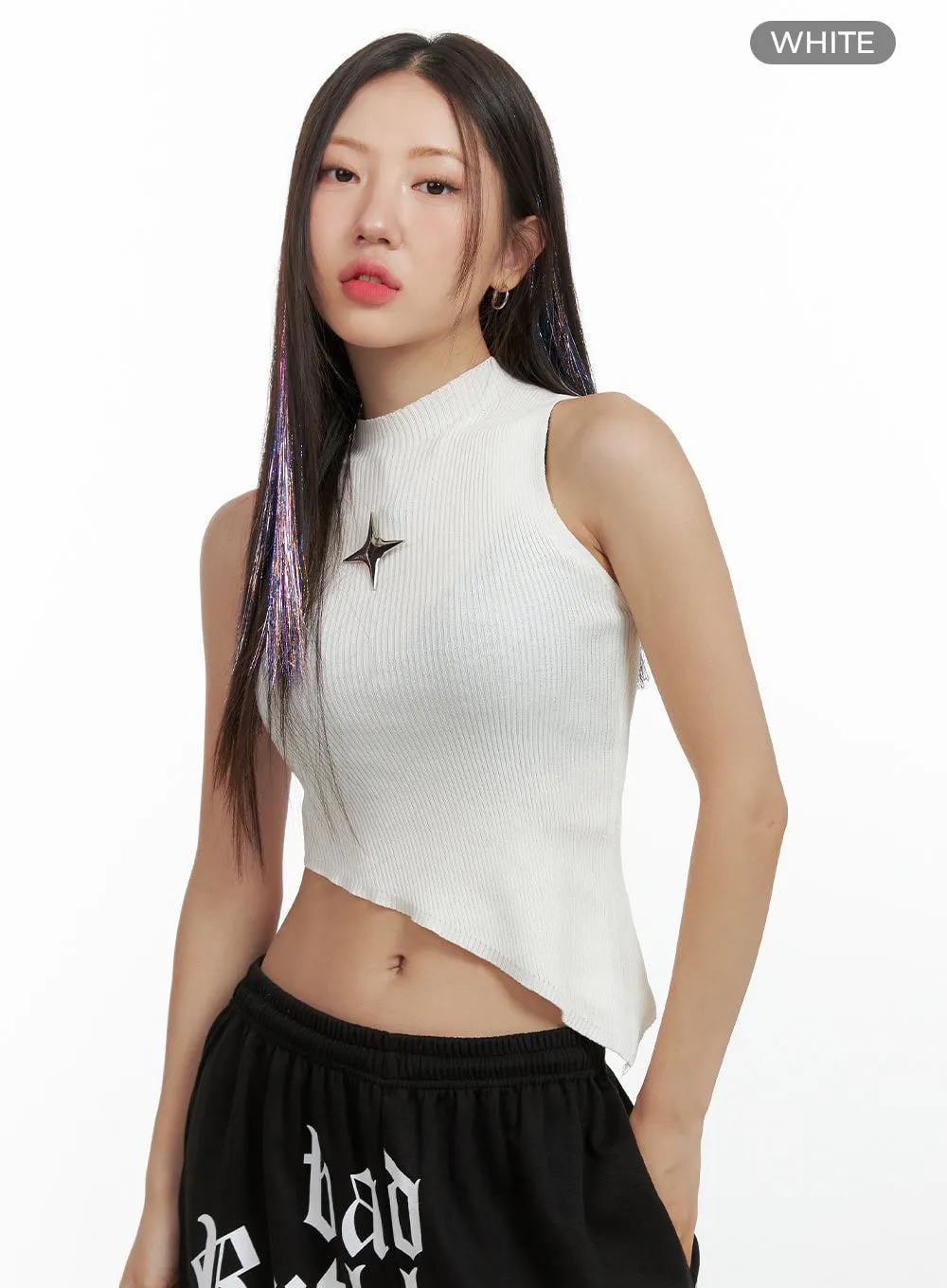 Asymmetrical Mock Neck Sleeveless Crop Top OL408