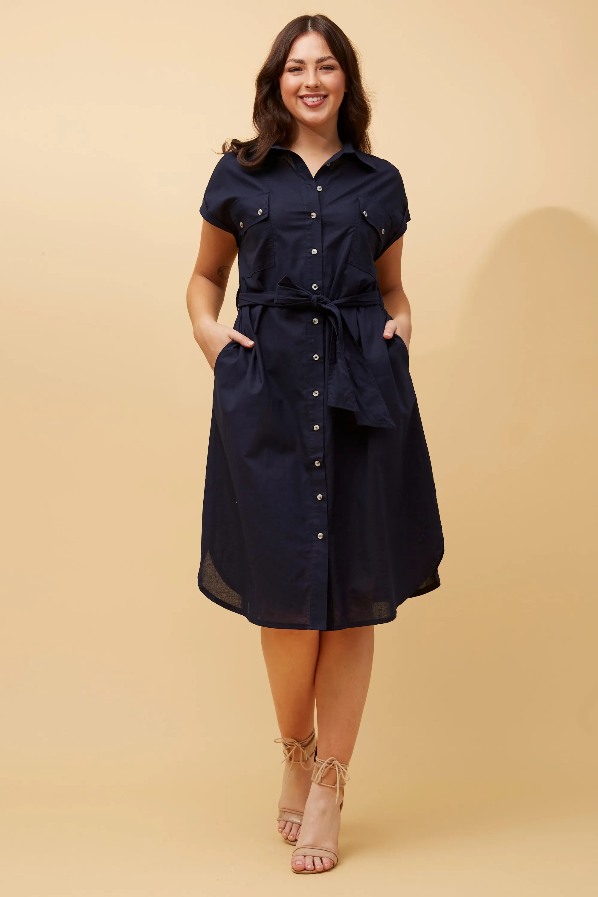 Avery Classic Shirt Dress - Navy