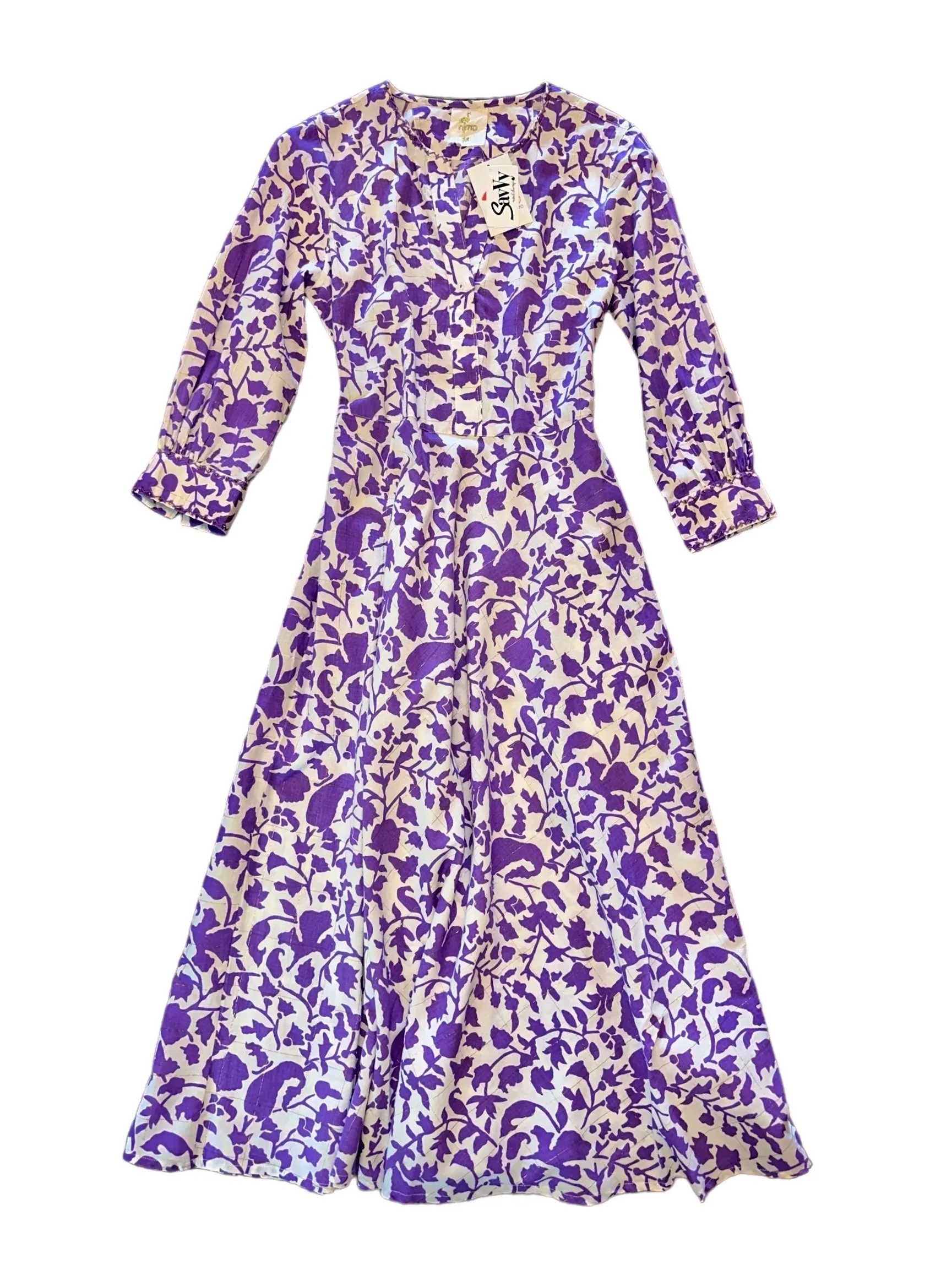 Azurite Dress in Purple Leaf Print by Nimo