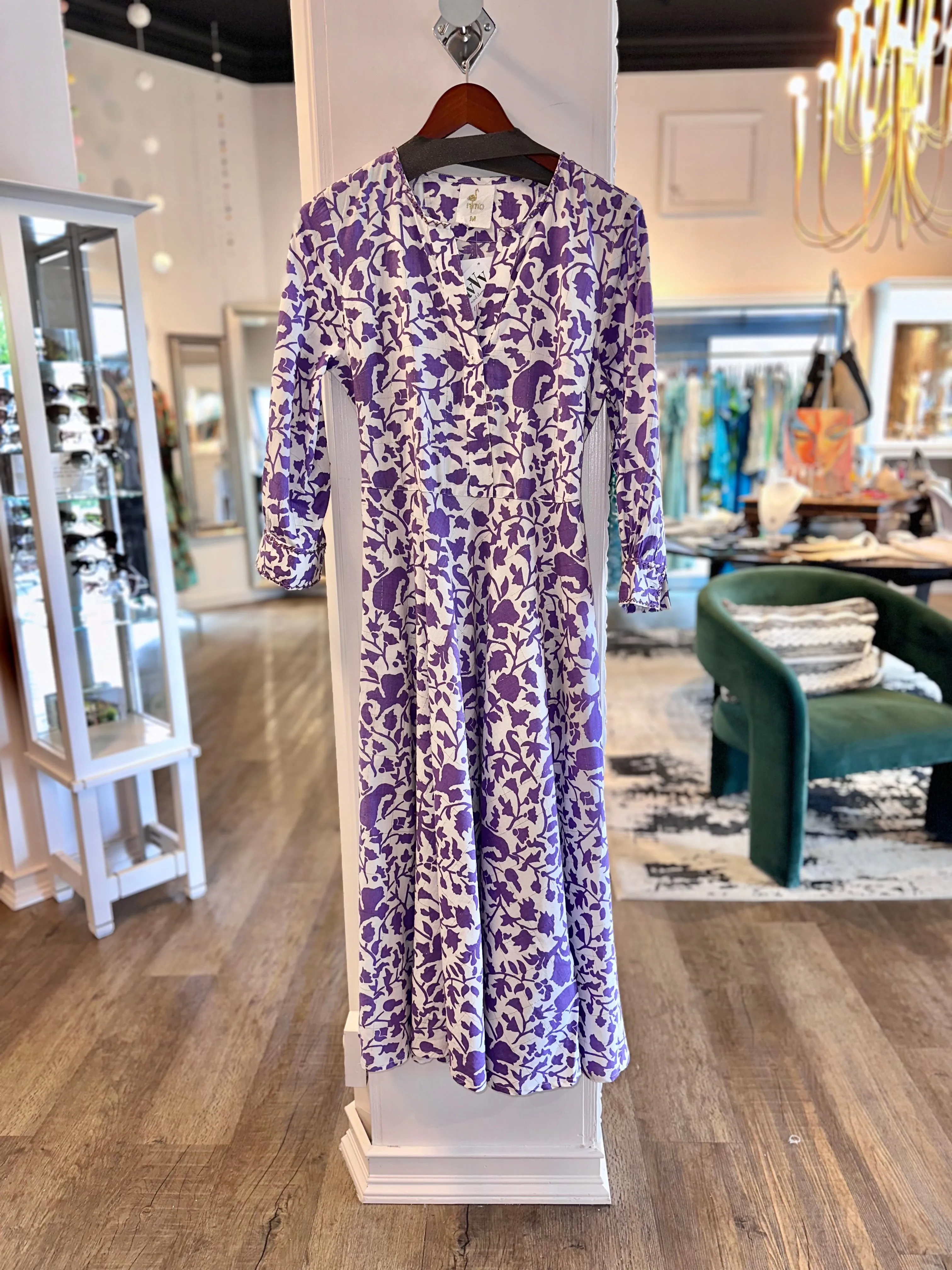 Azurite Dress in Purple Leaf Print by Nimo