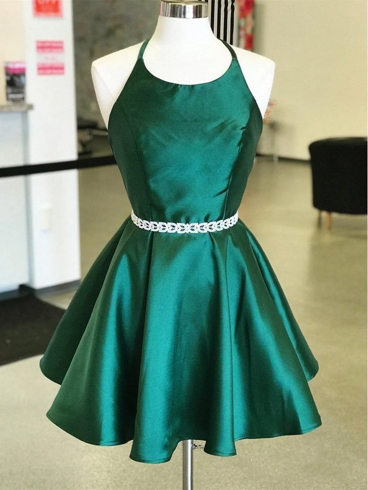 Backless Dark Green Short Prom Dresses, Short Dark Green Formal Homecoming Dresses