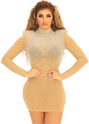 Barta Rhinestone Sheer Mesh Mini Dress