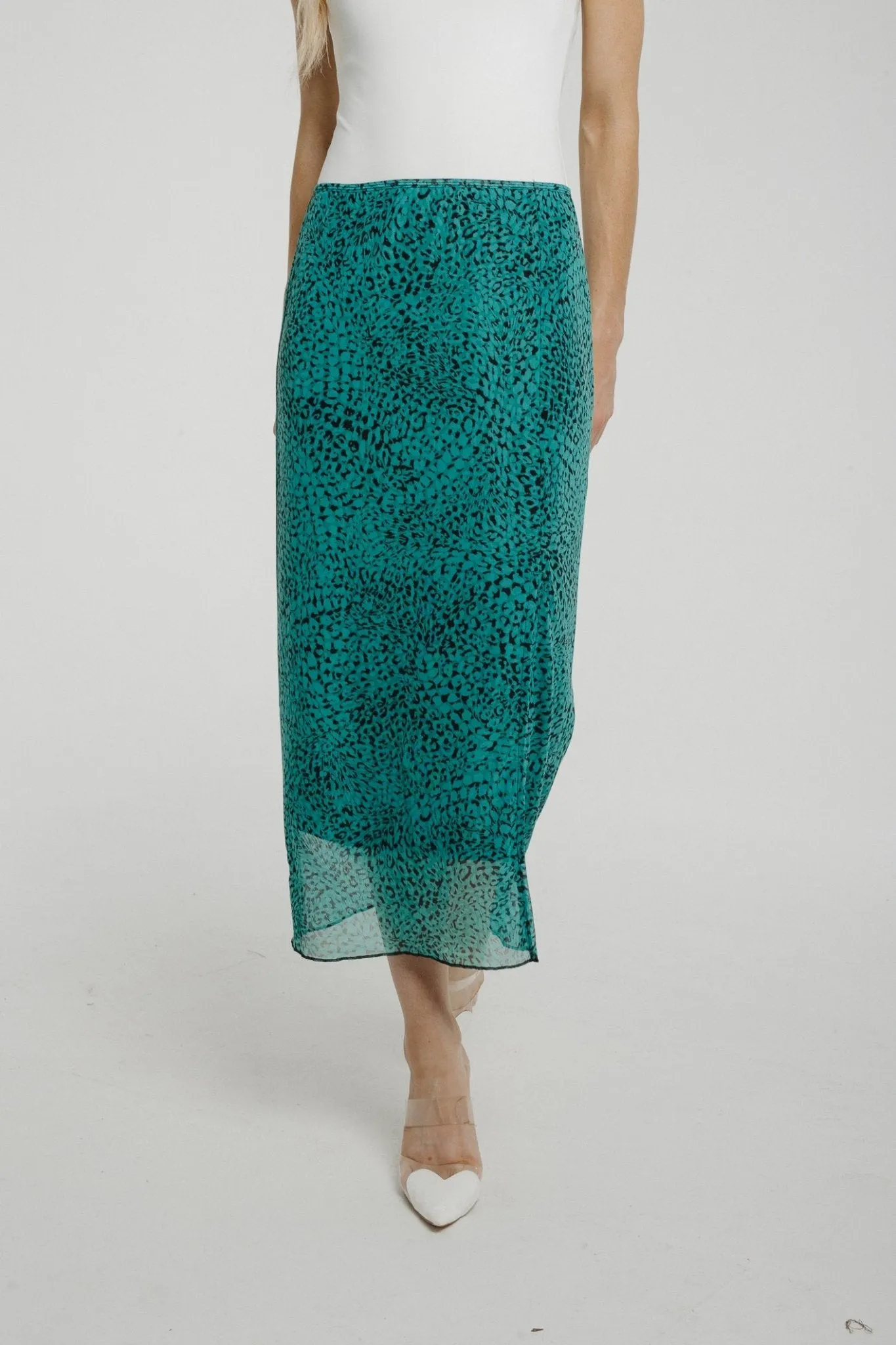 Becca Mesh Midi Skirt In Green Print