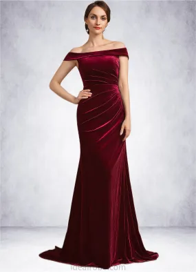 Bella Trumpet/Mermaid Off-the-Shoulder Sweep Train Velvet Mother of the Bride Dress With Ruffle STK126P0014988