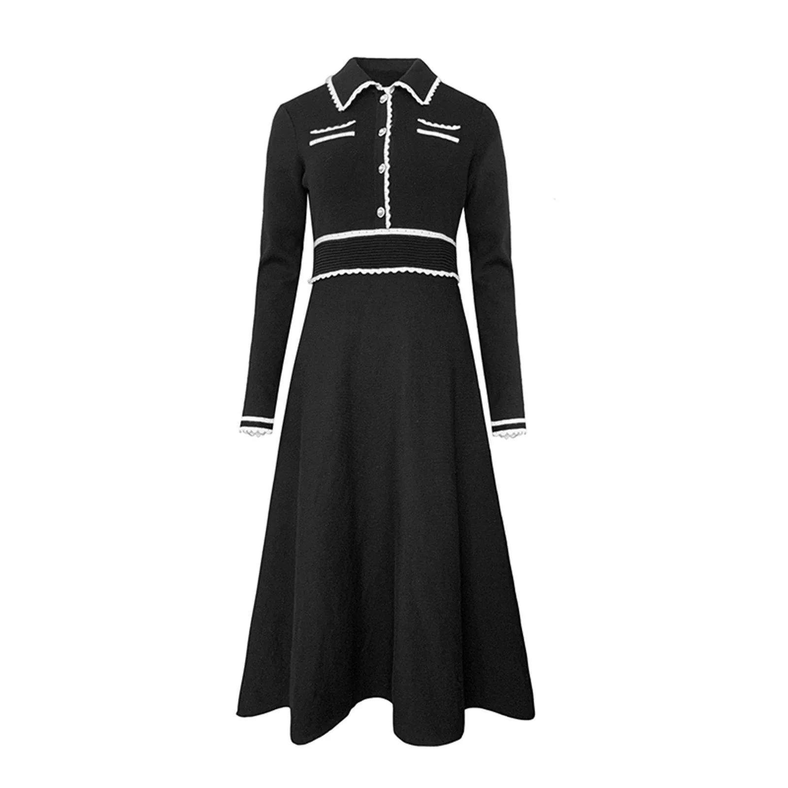 Black Knit Long Sleeve Midi Dress