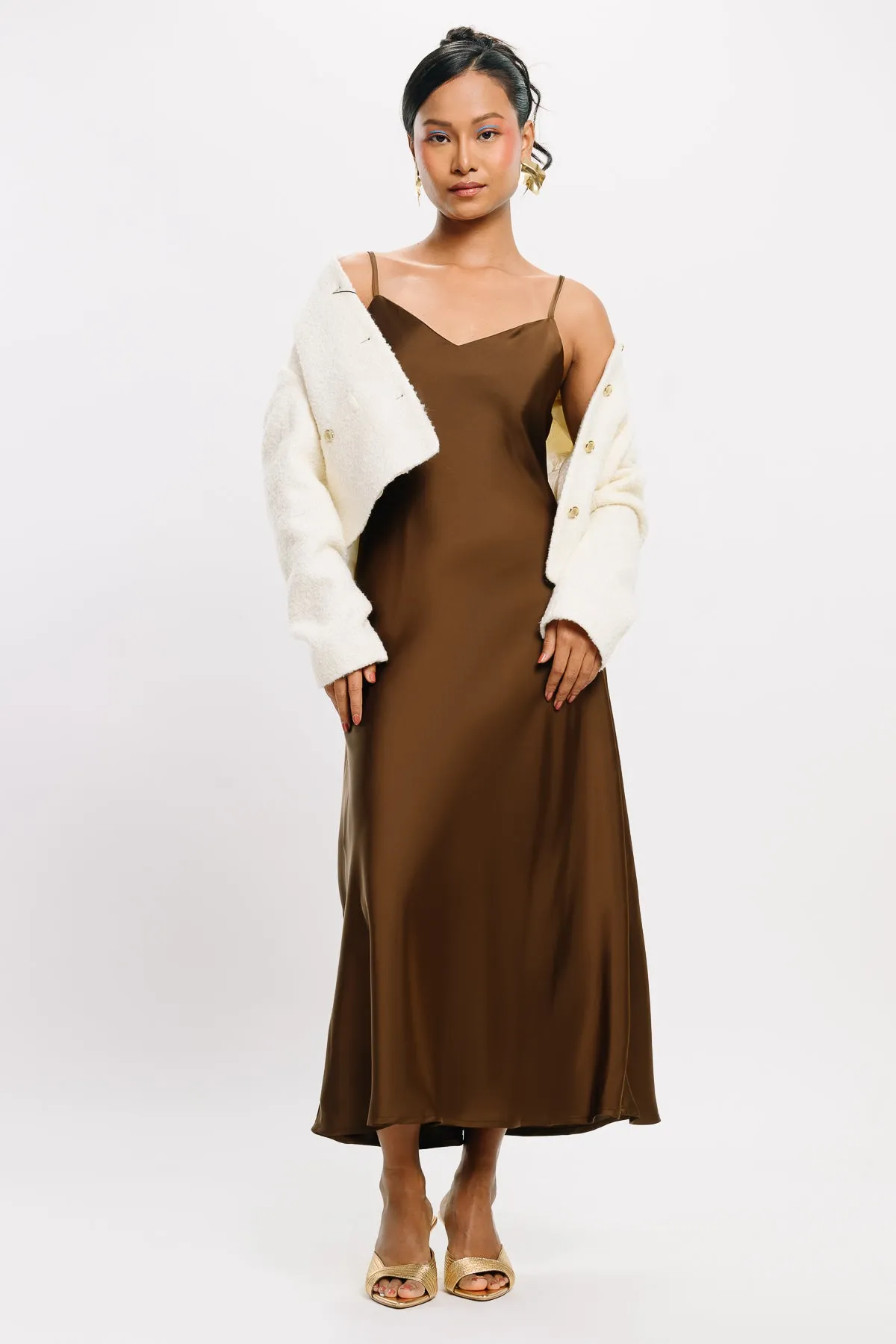 Brown Satin Slip Dress