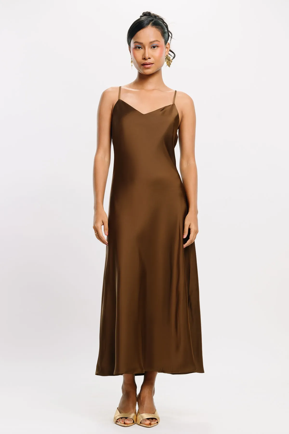 Brown Satin Slip Dress