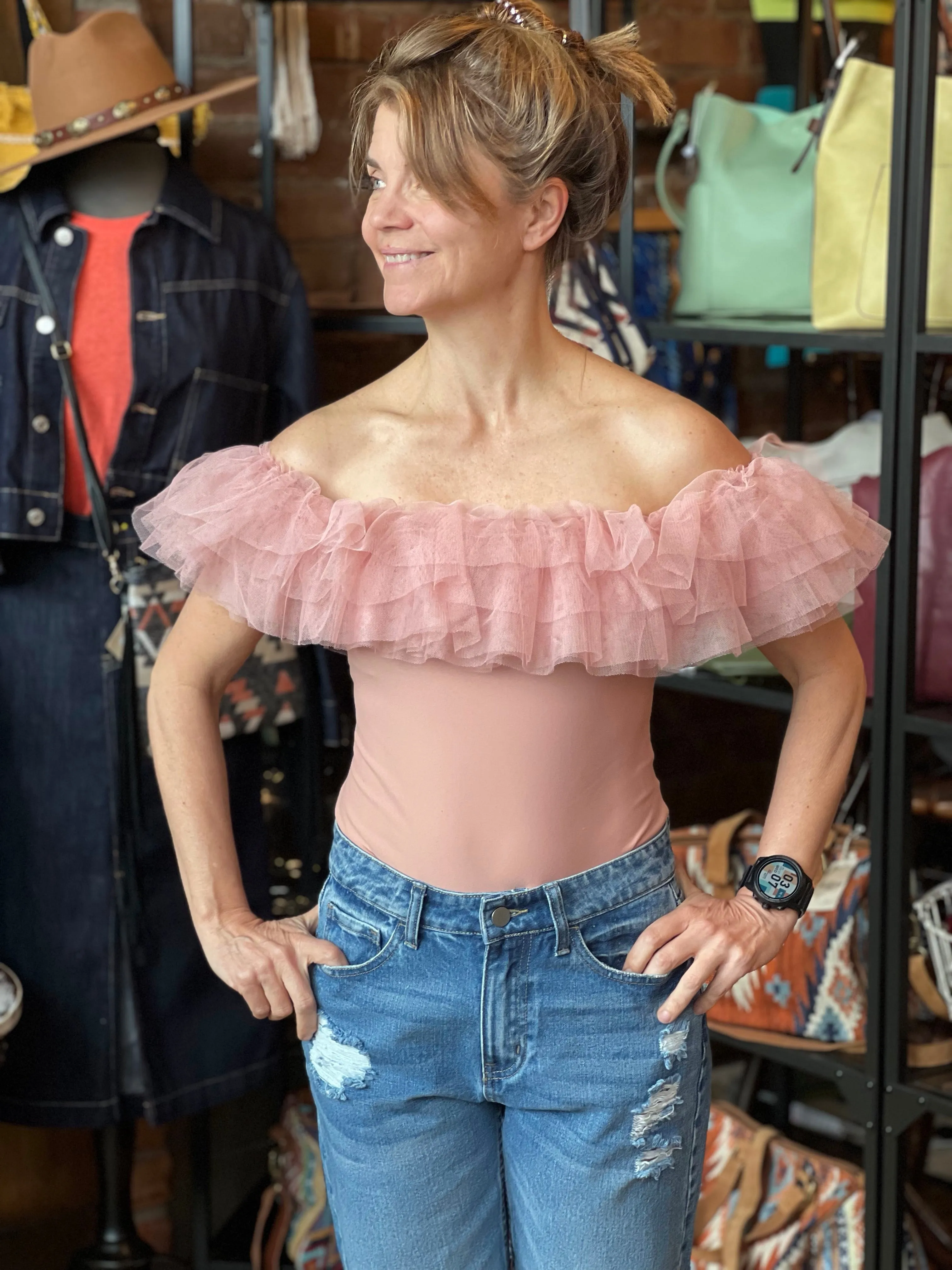 BucketList Tulle Off Shoulder Bodysuit