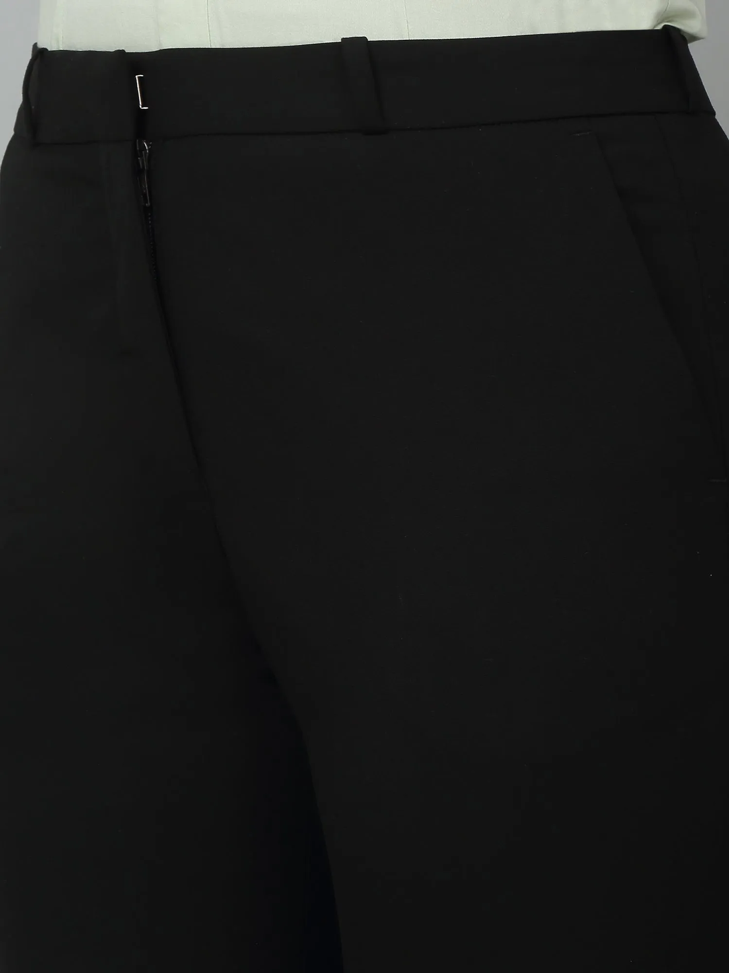 Cantabil Black Solid Non-Pleated Formal Trouser For Women