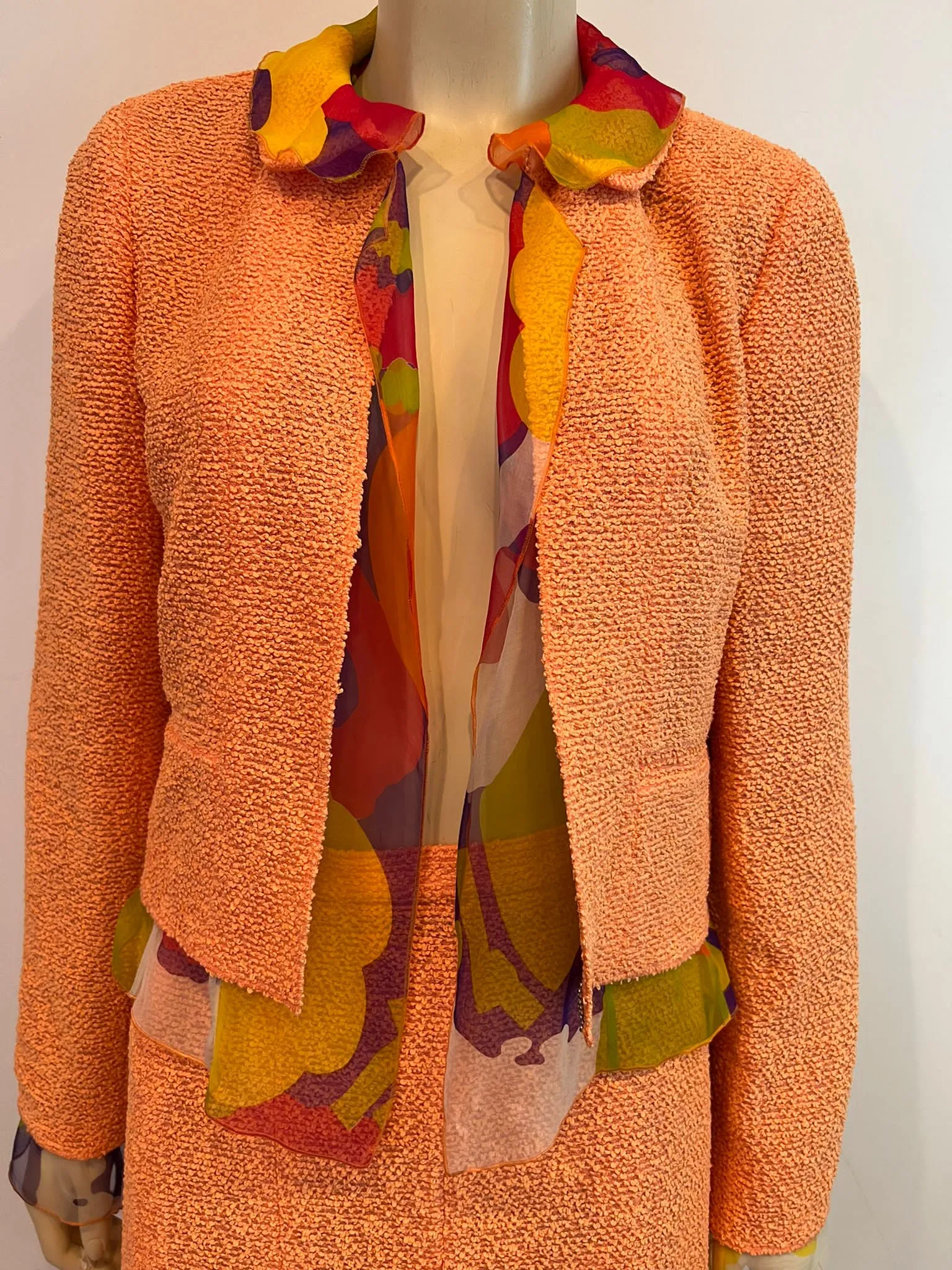 Chanel 00T 2000 Orange Multicolor Skirt Suit FR 40 US 6/8