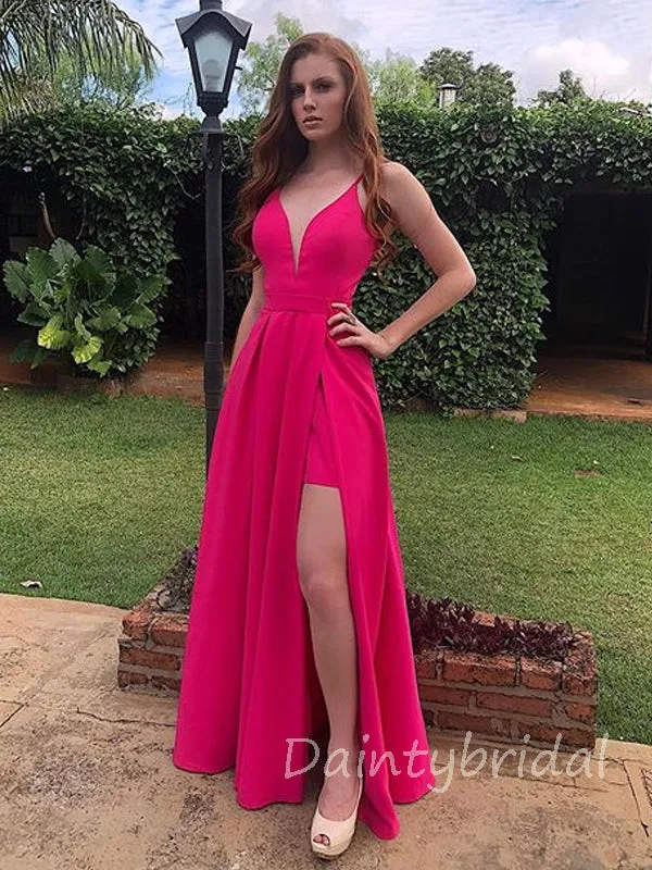 Charming V-neck Floor Length Side Slit Long Prom Dresses Evening Dresses.DB10355