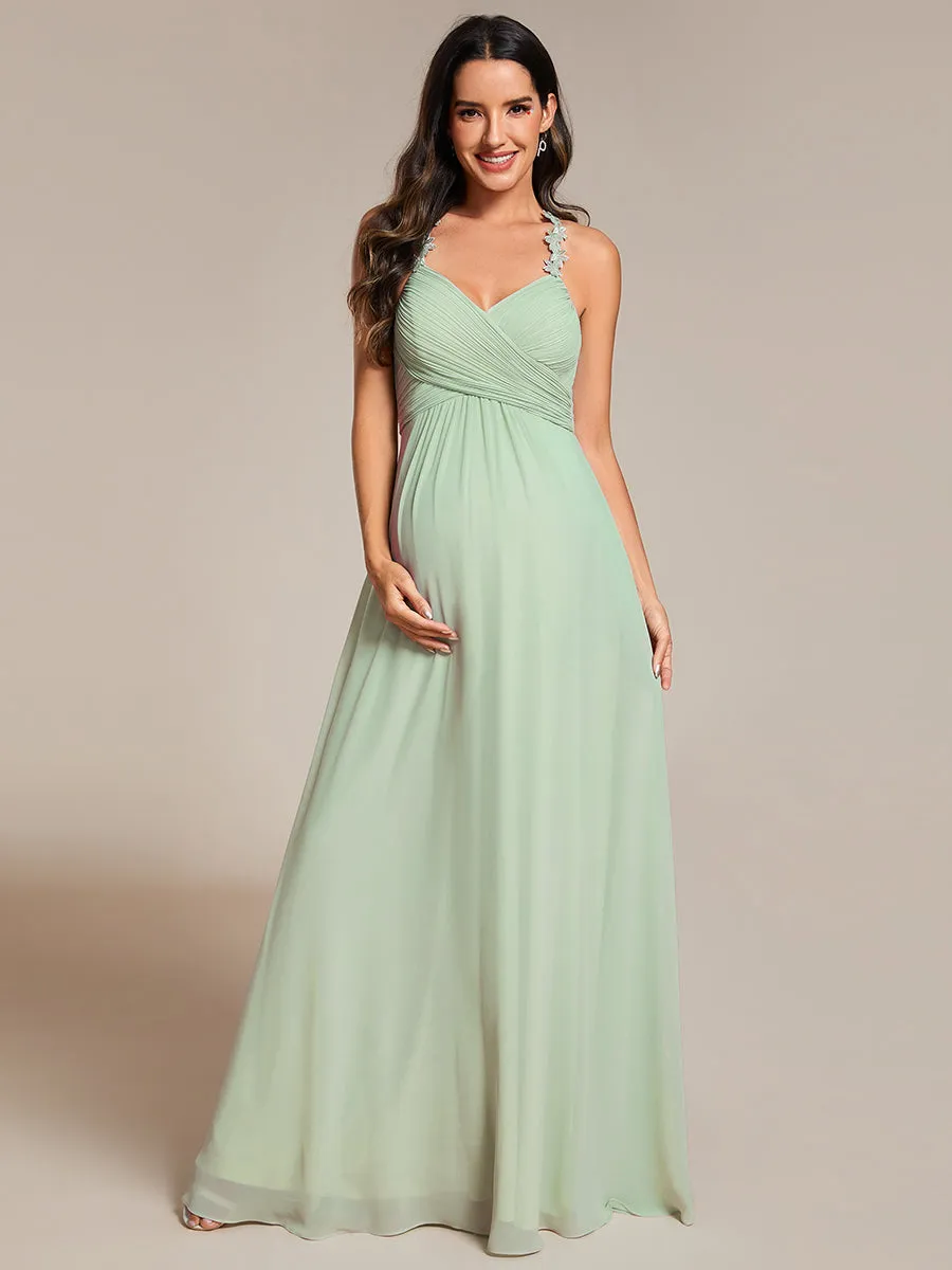 Chiffon Halter Neck Backless Cross Strap Bridesmaid Dress