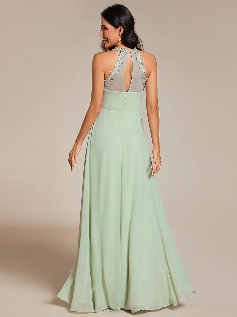 Chiffon Halter Neck Backless Cross Strap Bridesmaid Dress