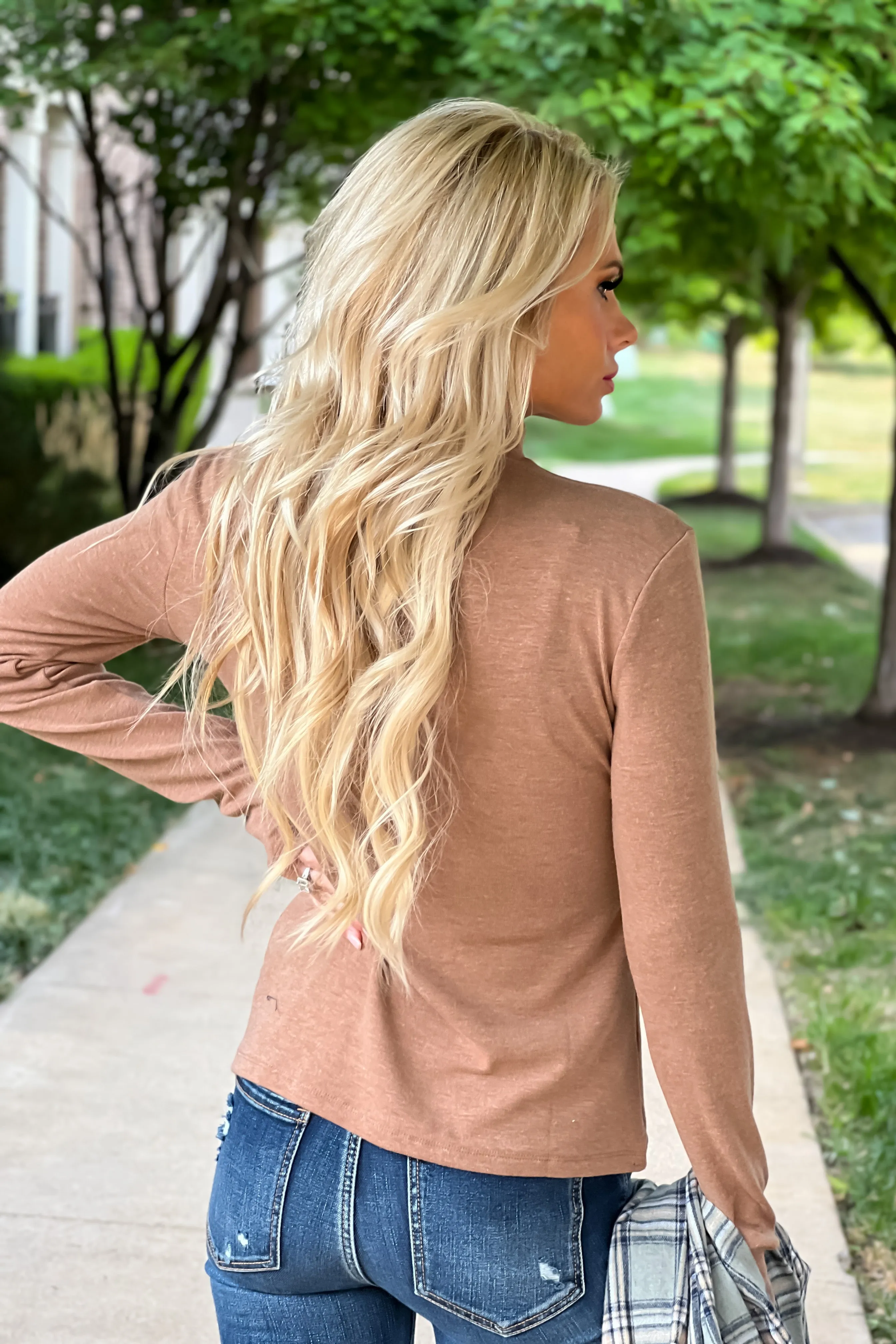 Cool Nights Mock Neck Brushed Top : Latte