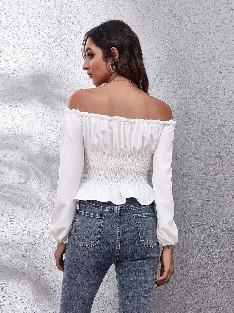 CORSET ELEGANCE: SPRING/AUTUMN OFF-SHOULDER PULLOVER