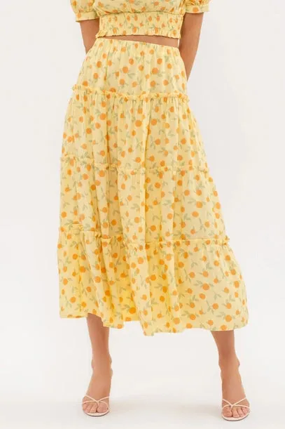 Costa Rica Fruit Print Midi Skirt