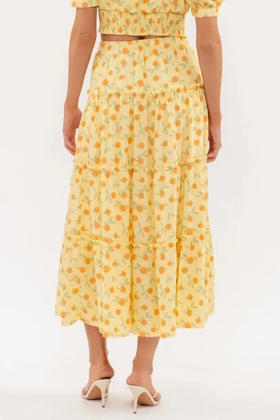 Costa Rica Fruit Print Midi Skirt