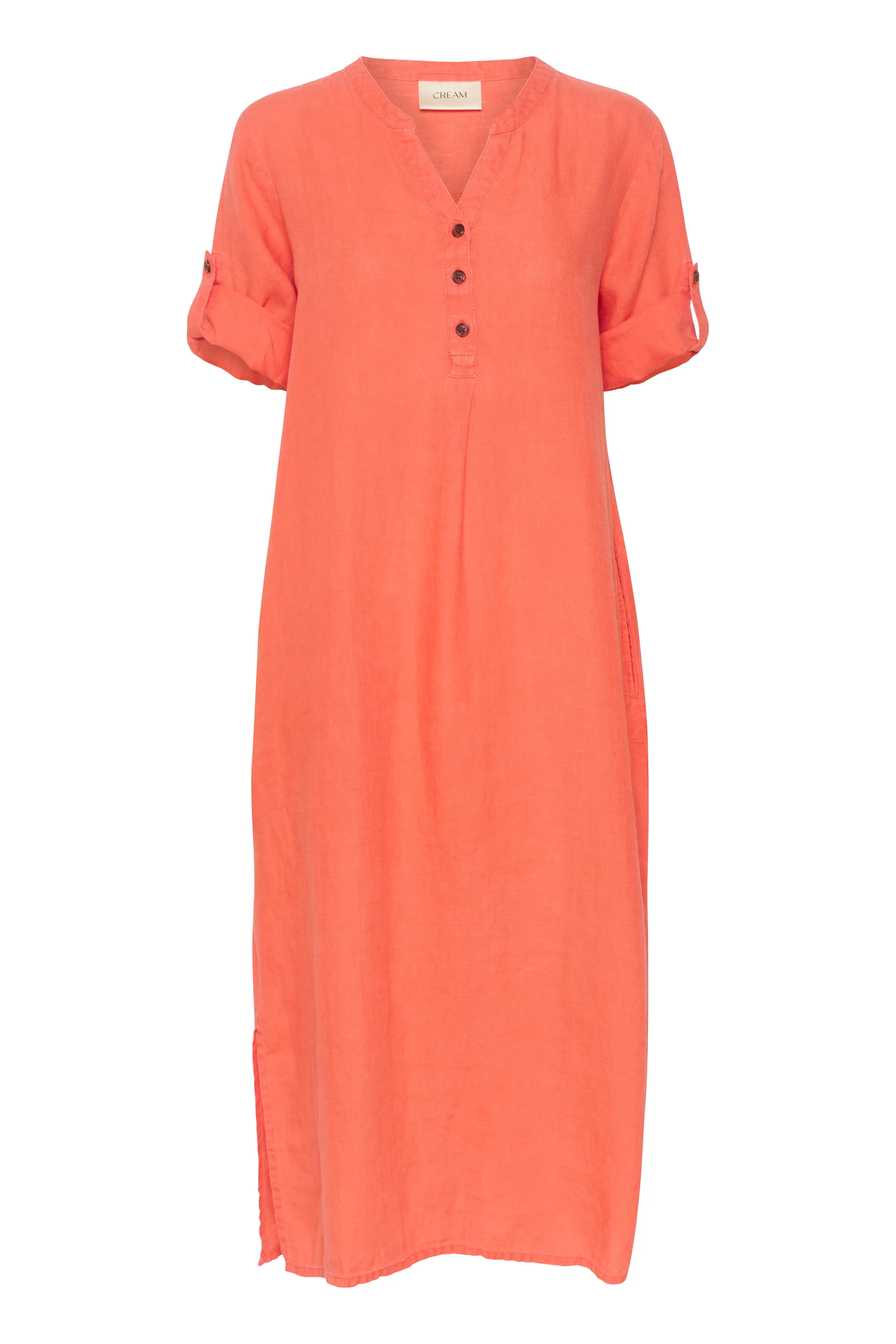 Cream CRBellis Linen Dress | Hot Coral