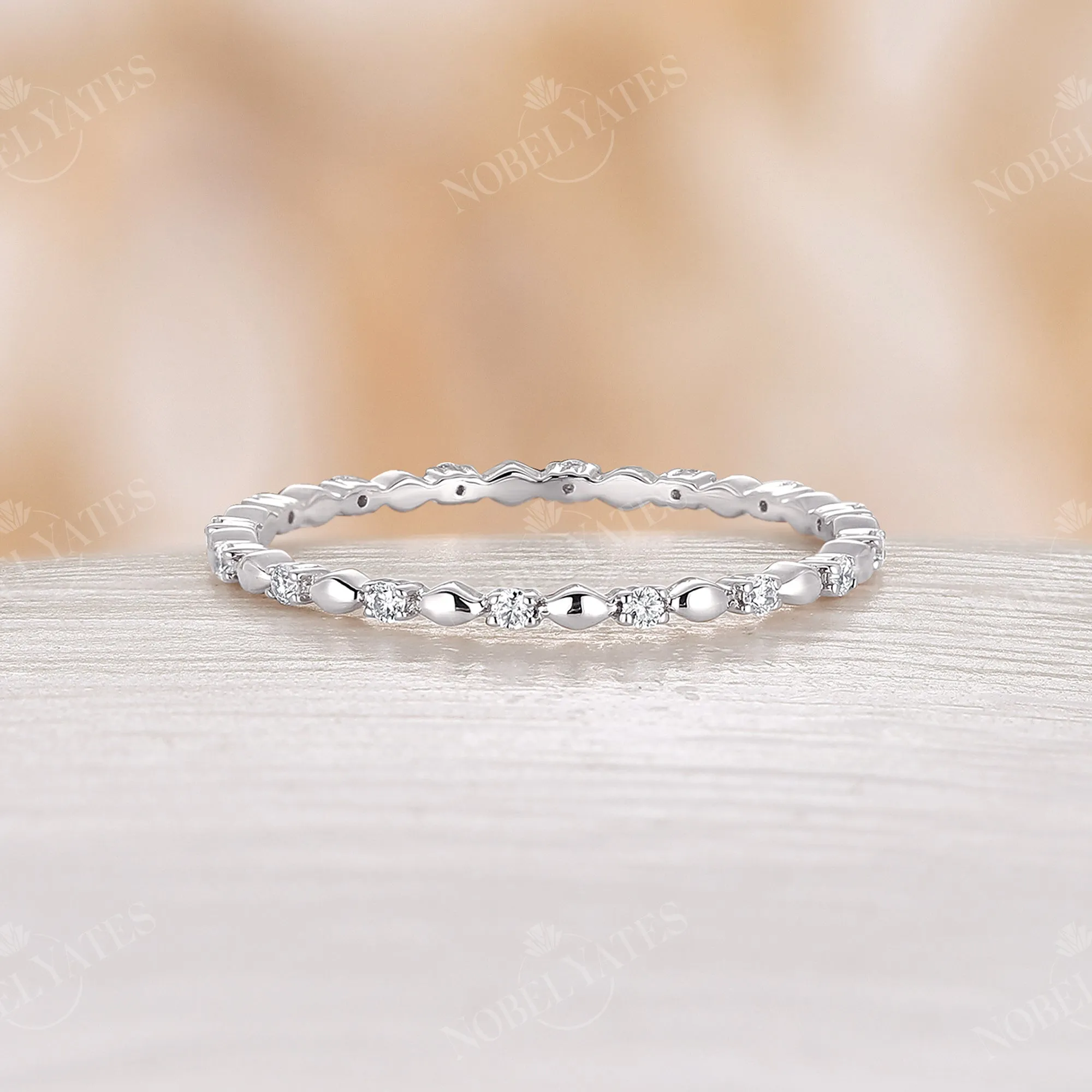 Dainty Round Shape Moissanite Full Eternity Wedding Band Rose Gold