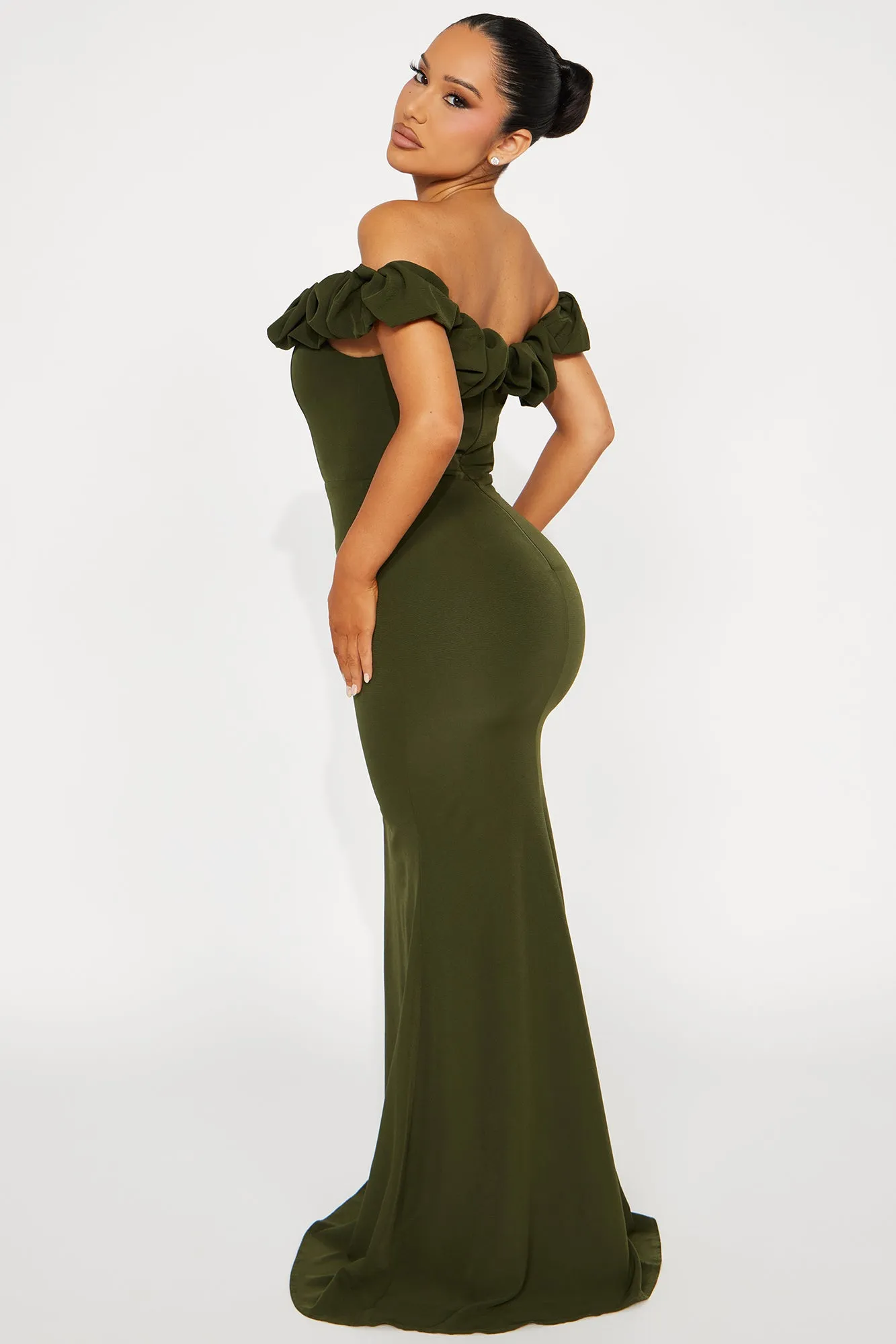 Daisy Off Shoulder Maxi Dress - Olive