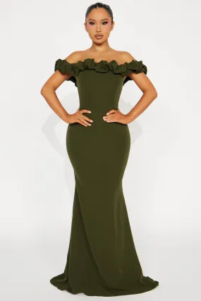 Daisy Off Shoulder Maxi Dress - Olive