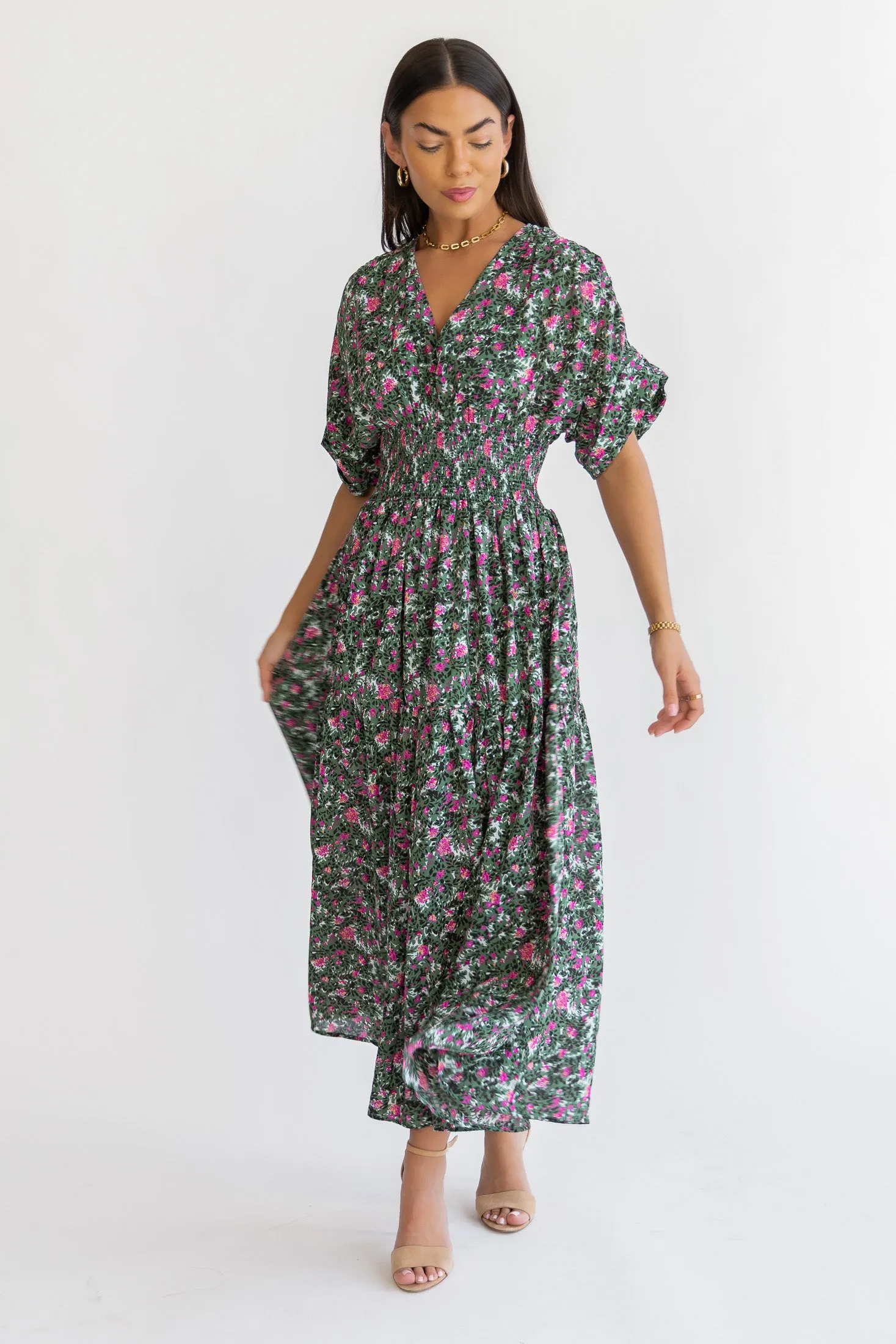 Daria Green Floral Maxi Dress