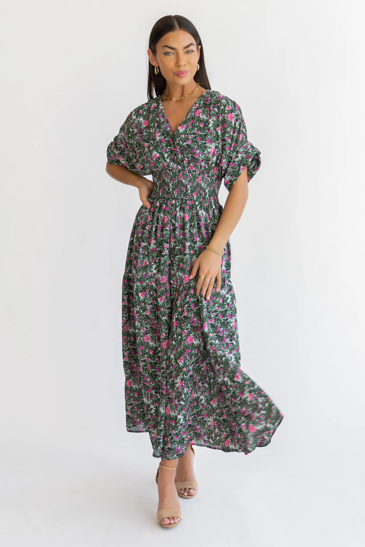 Daria Green Floral Maxi Dress