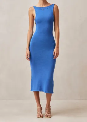 Delicate Blue Tricot Midi Dress