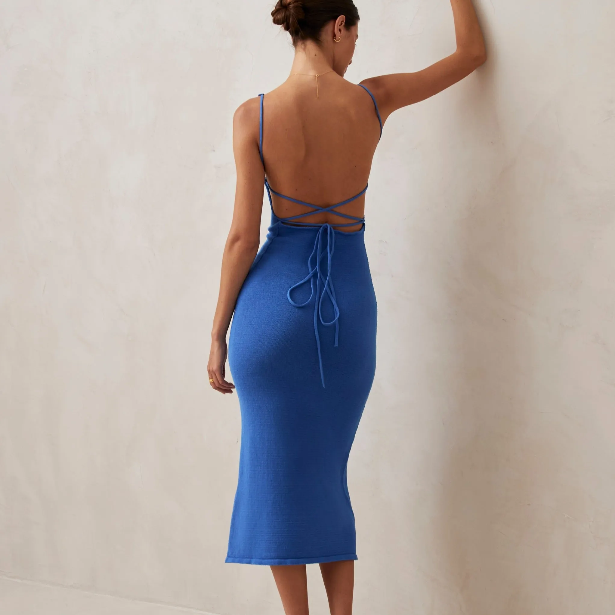 Delicate Blue Tricot Midi Dress